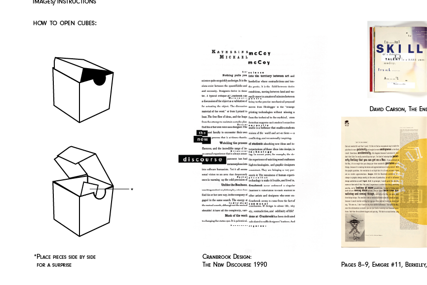 Booklet "Images/instructions" page. Illustration shows how to open game piece from the top. Images of movement to the right.